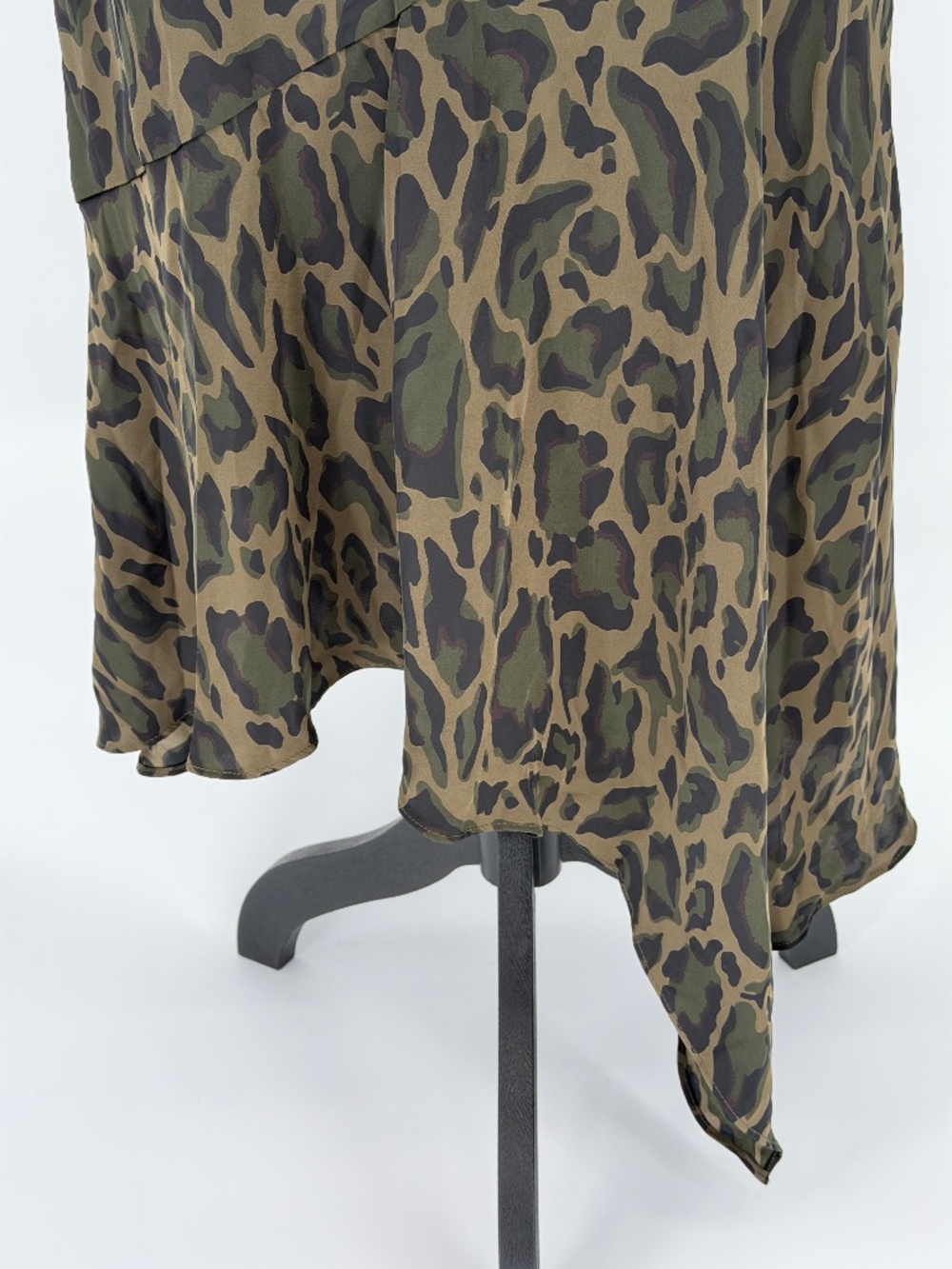 Steve Madden Green Leopard Print Asymmetrical Slip Dress | Ruffle Hem Small - Picture 4 of 14